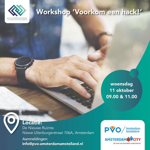 Workshop 'Voorkom een hack' - woensdag 11 oktober - 9.00 uur en om 11 uur 