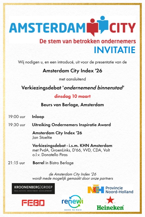 Presentatie Amsterdam City Index 2026 en aansluitend een Verkiezingsdebat & netwerkborrel